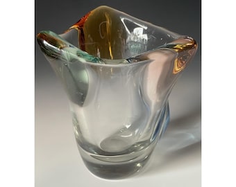 Mid-Century Modern Czech Art Glass Vase by Frantisek Zemek 'Rhapsody' Mstisov