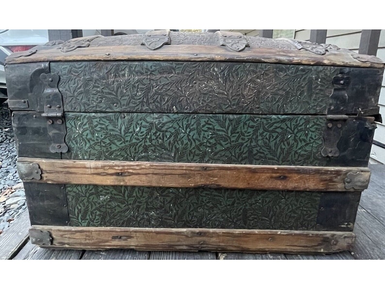 Antique 19th C. Victorian Dome Topped Tooled Leather Steamer Trunk ...