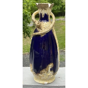 Antique Victorian Porcelain Vase w/ Gilt Serpent Snake 19th C. European Art