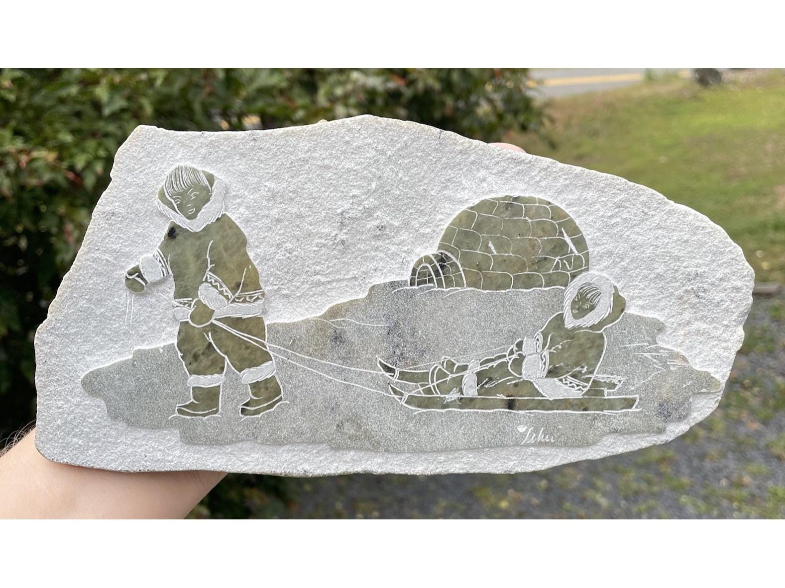 Vintage Hand Carved Soapstone Inuit Native Art Wall Plaque Artisan