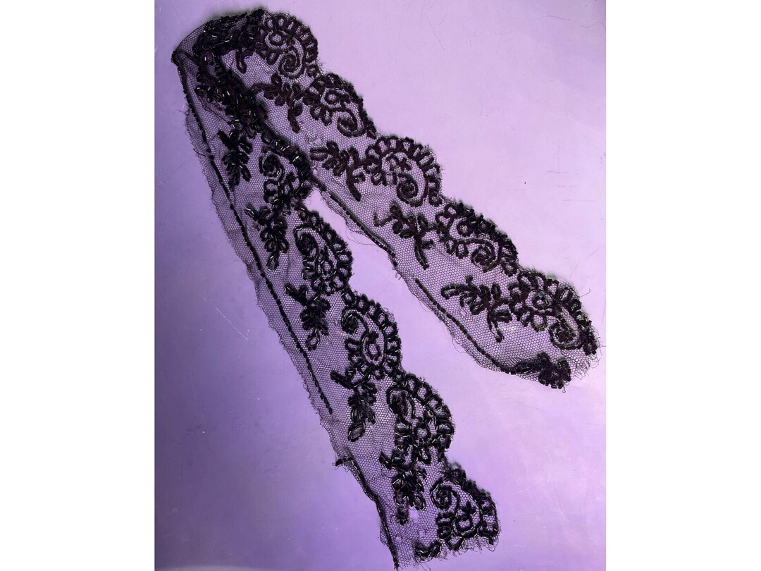 Antique Victorian Black Mourning Lace Collar Beaded Cuff Accessory 19th ...