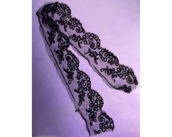 Antiker Viktorianischer Spitzenkragen Mourning Lace Collar Perlenmanschette Accessoire