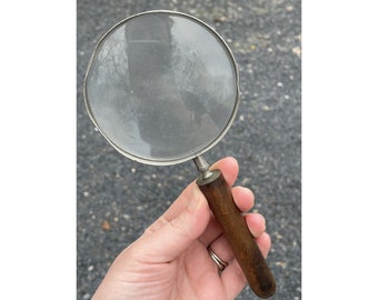 Antique - Vintage Wood Handle Magnifying Glass Desk Accessory Mid-Century Deco