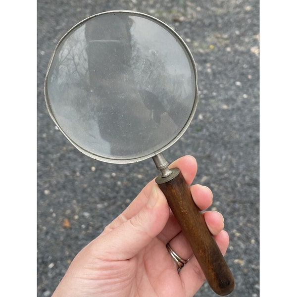 Antique - Vintage Wood Handle Magnifying Glass Desk Accessory Mid-Century Deco