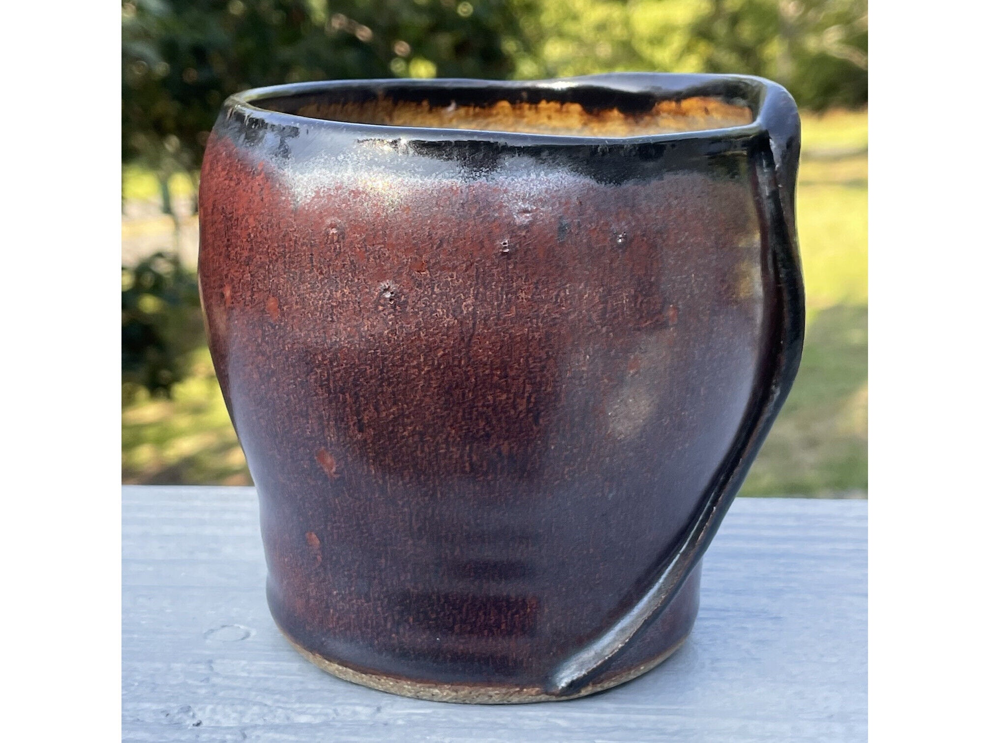 Vintage Studio Art Pottery Ceramic Glazed Vase Planter Signed Red Black ...