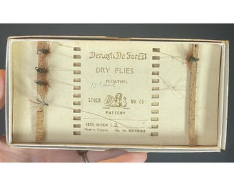 Señuelo de mosca vintage Derwyn De Forest, color marrón, del siglo XX, con caja original, Inglaterra