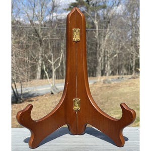 Vintage Plate Chinese Asian Dish Display Easel Stand Wood Red Brown Wood Orient
