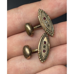 Antique Gold Fill Cufflinks Ruby Cuff Link Plated Edwardian Victorian Gentleman