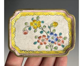 Antiek Chinees Kantons emaille op metalen rechthoekige rechthoekige schaal met bloemen