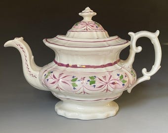 Tetera inglesa Staffordshire antigua, georgiana, década de 1820, lustre perlado, siglo XIX.