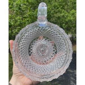 Antique ABP American Brilliant Period Cut Glass Finger Loop Nappy Dish Pillar