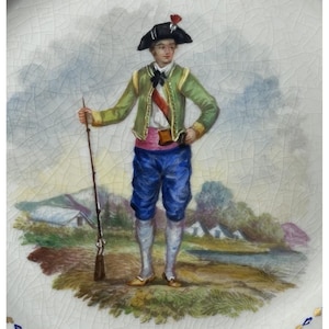 Antique Dresden SP Porcelain Hand Paint Plate Bayonne Soldier French Revolution