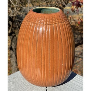 Vintage Mid-Century Modern Orange Carved Incised Haeger Vase Pot Retro