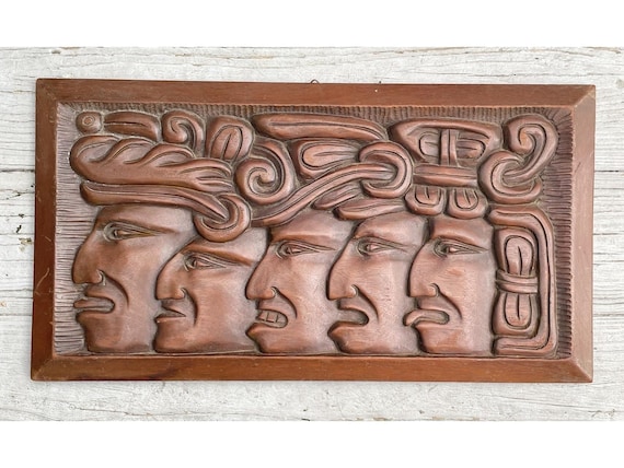 Vintage 20th C Folk Art Honduras Wooden Carved Pre-columbian Face