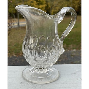 Antique 19th C. Flint Glass Creamer Pitcher w/ Applied Glass Handle 1800&#39;s