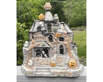 Vintage Keramik handgemaltes Halloween Gothic Manor Urlaub leichtes Herrenhaus Haus