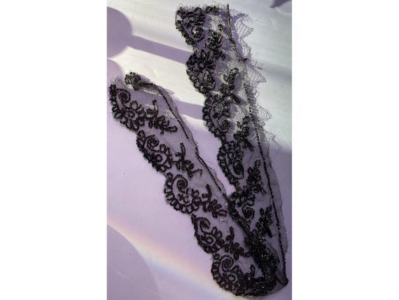 Antique Victorian Black Mourning Lace Collar Beaded C… - Gem