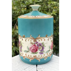 Vintage Royal Bavaria Germany Kerafina KM Porcelain Jar Blue Dresser Canister