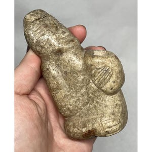 Antique Ancient Pre-Columbian Carved Humanoid Figure Toltec Mixtec w/ Bowl