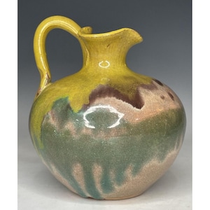 ca 1930-talet North Carolina Rainbow Art Pottery Cole Drip glaserad kanna