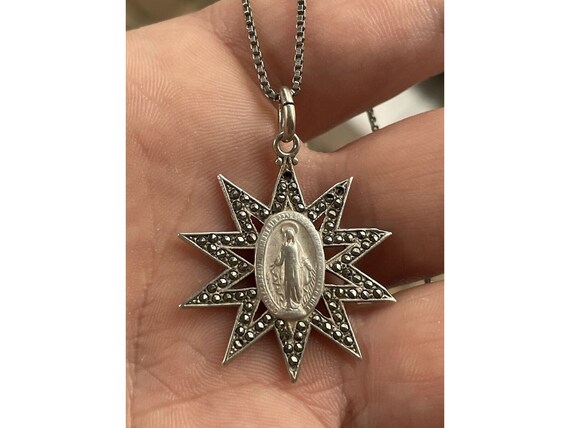 Vintage Sterling Silver Mother Mary Sun Star Marc… - image 1