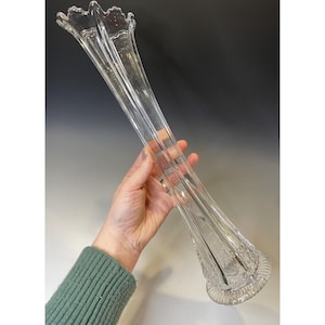 LARGE 16&quot; Antique EAPG c. 1911 Swung Glass Vase Paneled Thistle Delta Higbee