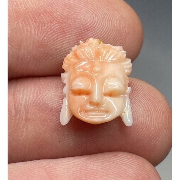 5/8" Antique Hand Carved Coral Buddha Face Boddhisatva Chinese Pendant Head