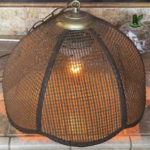 Mid-Century Scandi Retro Caned 60s 70s Swag Wicker Lamp Vintage Lighting Hanging