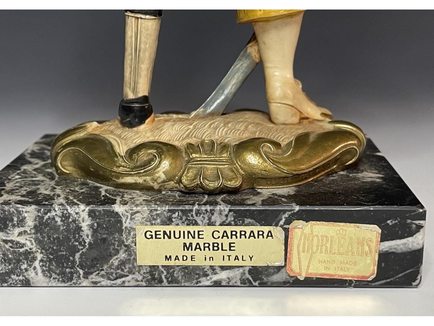 Genuine Carrara Marble Base Norleans Pirate Figurine Statue Italy