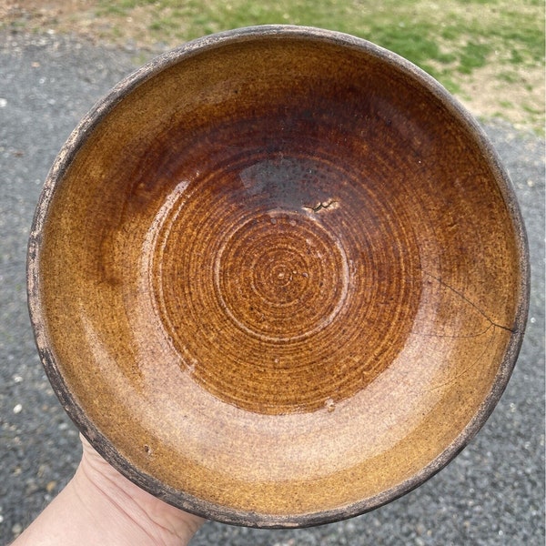 8-1/4" Antique Primitive Redware Pie Plate 1800's Rustic Pottery 19th C Bakeware