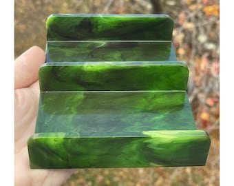 Porta carte da poker in bachelite Catalin Swirl Marmorizzata Verde da 112 grammi, XX secolo.