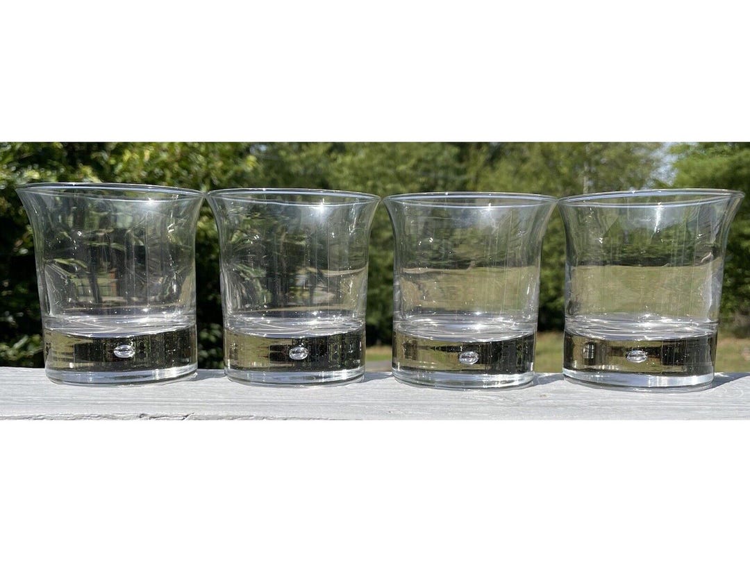 Set of 4 Mid-century Clear Glass Bubble Rocks Glass Heavy Blown Polish ...