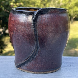 Vintage Studio Art Pottery Keramik glasierte Vase Pflanzer rot schwarz signiert