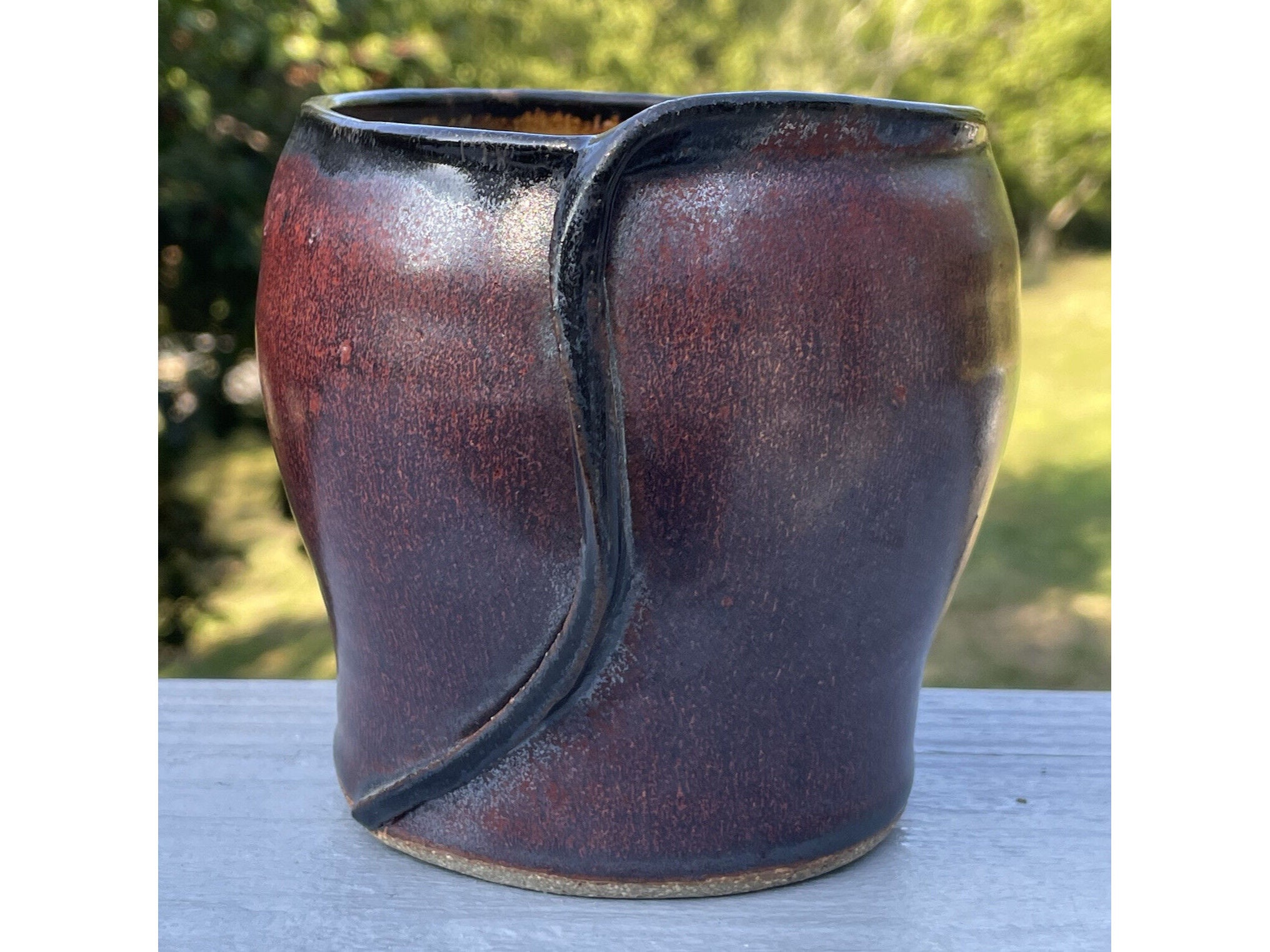 Vintage Studio Art Pottery Ceramic Glazed Vase Planter Signed Red Black ...