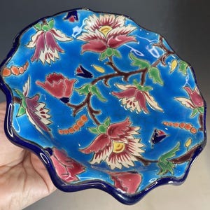 Vintage 1940&#39;s Longwy French Faience Enameled Dish 3467 5686 Art Pottery