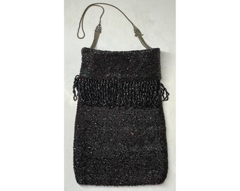 Antique Vintage 20th C.  Dark Black Red Beaded Flapper Art Deco Glass Purse Bag