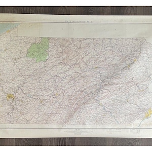 Carte de l'état de Pennsylvanie, Mid-Century Modern vintage, 1968