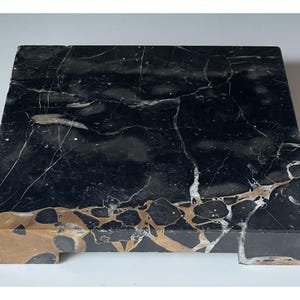 20th C. Vintage Black Marble Stone Square Plinth Pedestal Display Base Retro Art