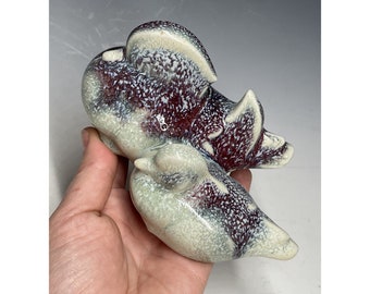 Vintage Red & Blue Flambe Glazed Mandarin Ducks Figurines Chinese Japanese Art