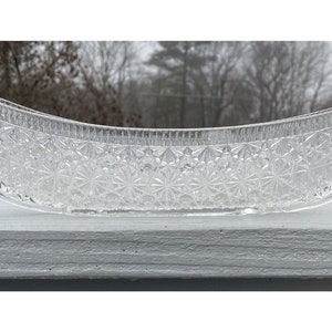 13.25&quot; Antique EAPG LARGE Clear Pressed Glass Daisy Button Canoe Boat Dish