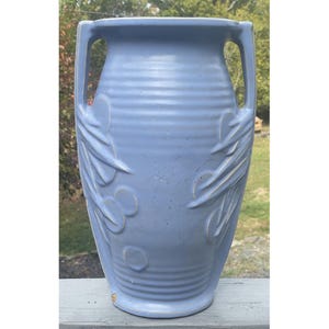 Antique 20th C. McCoy Art Pottery Matte Clair Blue Sand Dollar Vase 1930s - 40s