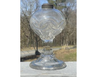 Antique EAPG Interlocking Crescents / Double Arches Glass Kerosene Oil Lamp