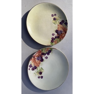 Pair of Limoges Porcelain Harvest Autumn Berry Cabinet Display Plates Transfer