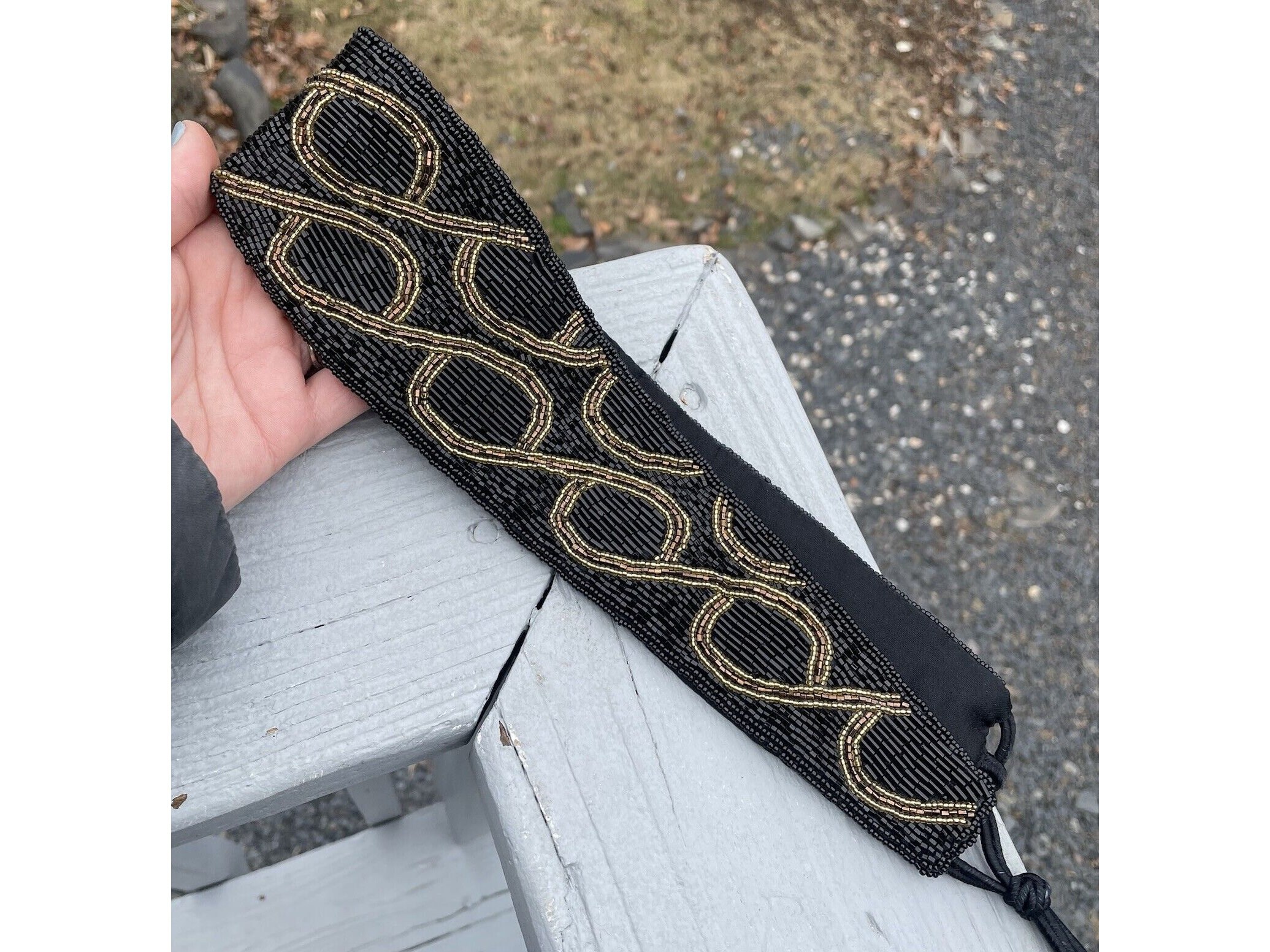 Morgan Taylor black beaded Velcro belt 37.5 total inches glass beads Vintage Hand Beaded Morgan Taylor Ladies Belt Waist  main image 3