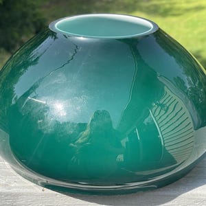Antique - Vintage Early 20th C. Cased Emerald Green Mushroom Glass Lamp Shade