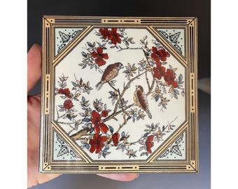 Vintage 20th C Porcelain Wall Tile Antique English Art Nouveau Style Transfer