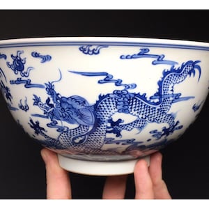 Chinese Qing Dynasty Marked IMPERIAL Kangxi 1662-1722 Blue & White Dragon Bowl