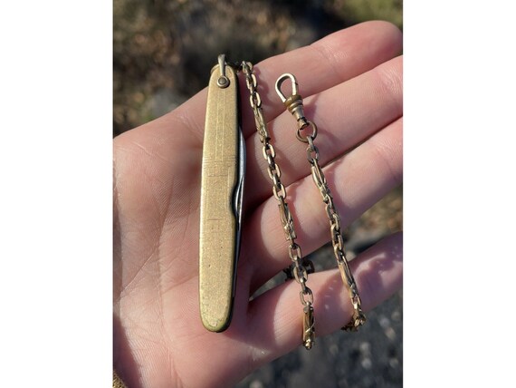 Antique Gold Fill Pocket Watch Fob Pen Knife 14k … - image 10