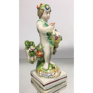EARLY Antique Staffordshire Pearlware Cherub w/ Flora & Basket Figurine