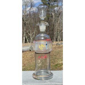 Antique Early 20th C  Hand Painted Blown Glass Czech Bohemian Decanter Bottle